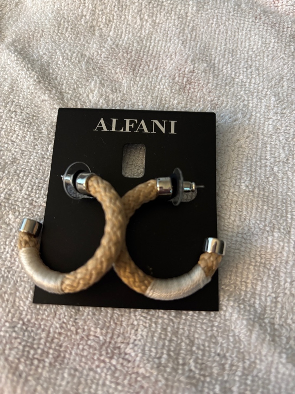 Alfani Two-Tone Braided Hoop Earrings in Beige and Cream